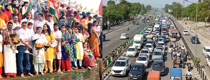 गंगा में लगाई आस्था की डुबकी, हाईवे पर लगा जाम