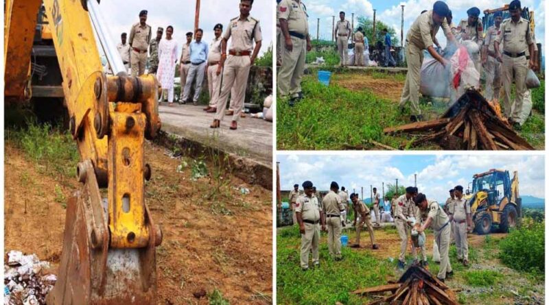 जप्त गांजा, नशीली इंजेक्शन और टेबलेट को एसपी की मौजूदगी में किया गया नष्ट
